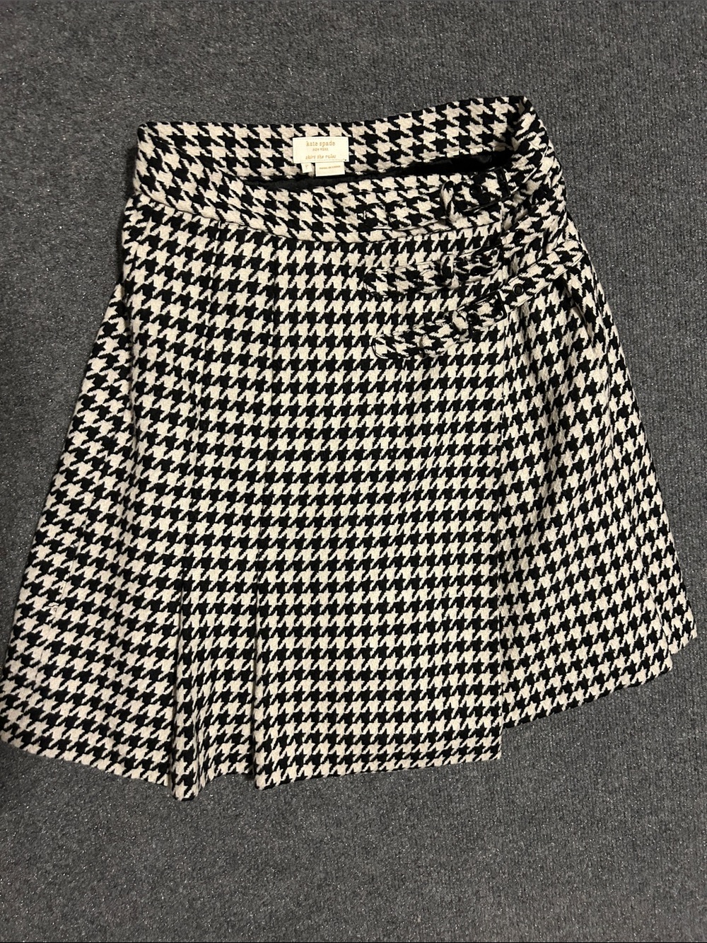 kate spade Black and White Houndstooth A-Line Skirt with Wrap Detail